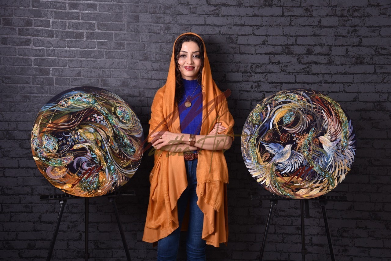 Miniature painting of golden duck and two birds