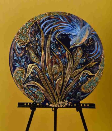 Miniature painting of flower and bird