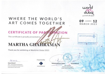 certificate of participation world art dubai 2023 with erinna painting