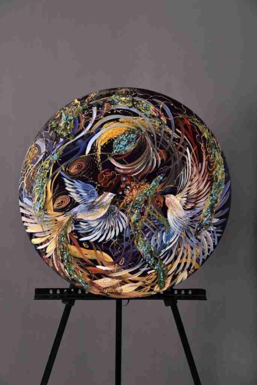 Miniature painting of two birds